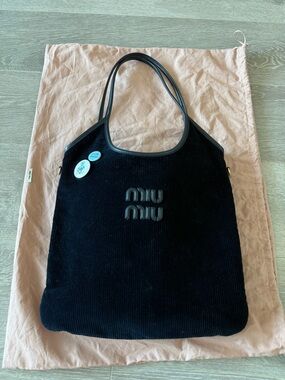 Miu Miu Navy Ivy Corduroy Tote Bag